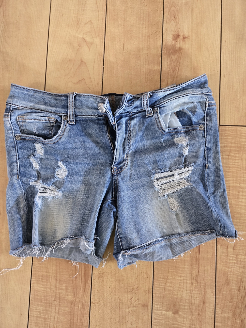 American Eagle Outfitters Light Blue Distressed Denim Shorts